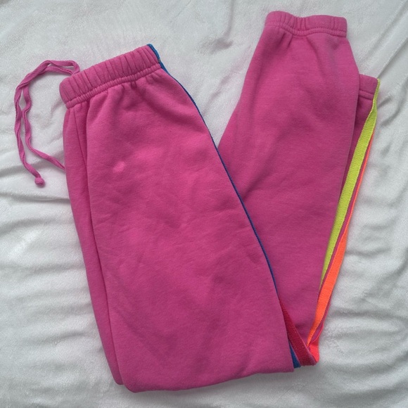 Aviator Nation Pants - Aviator Nation Hot Pink Women’s 5 stripe sweatpant joggers  Size XS